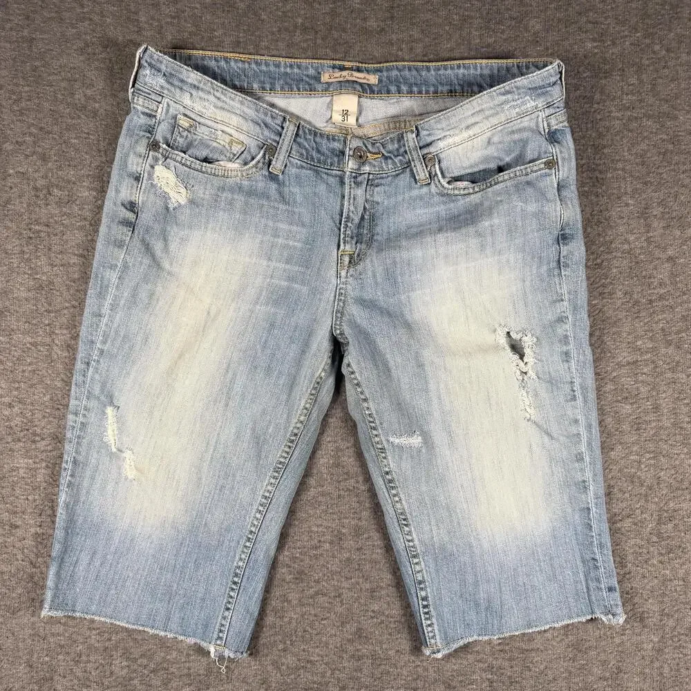 Lucky Brand Bermuda Jean Shorts Womens 12 31 Distressed Raw Hem Light Wash
